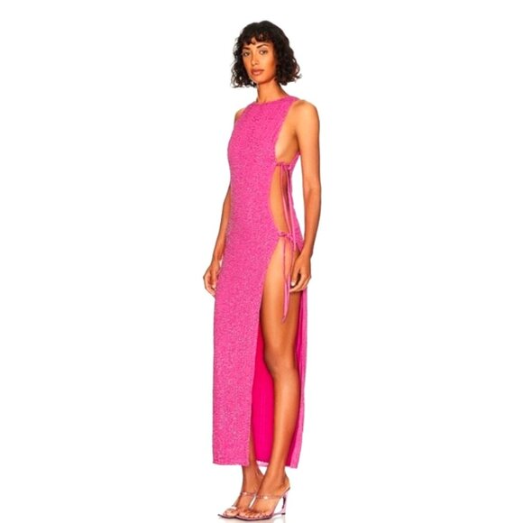 NEW! H:ours Revolve Juniper Maxi Gown Dress All over Beaded Side Cut Hot Pink XS - Picture 4 of 11